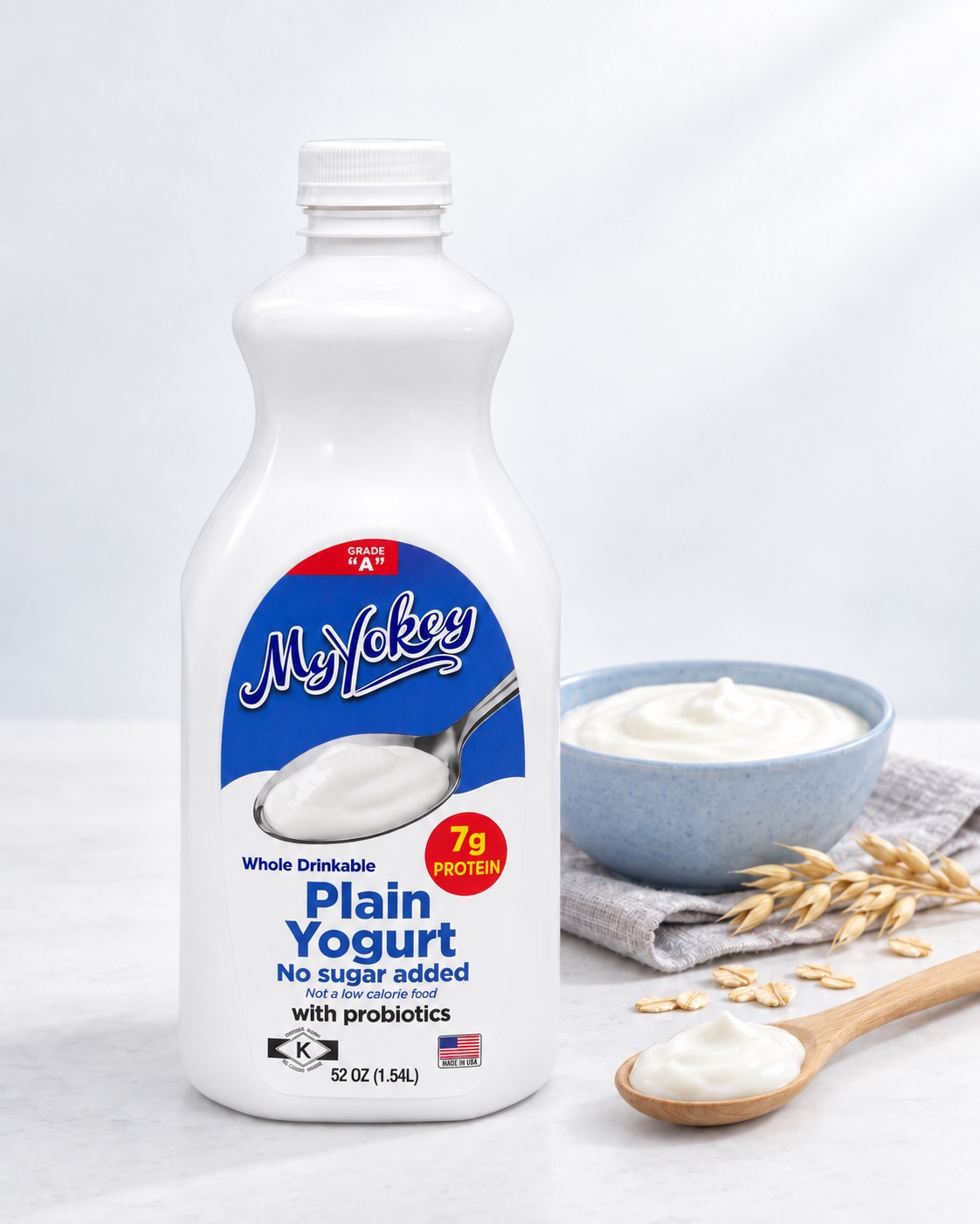 MyYokey plain yogurt bottle with no sugar added