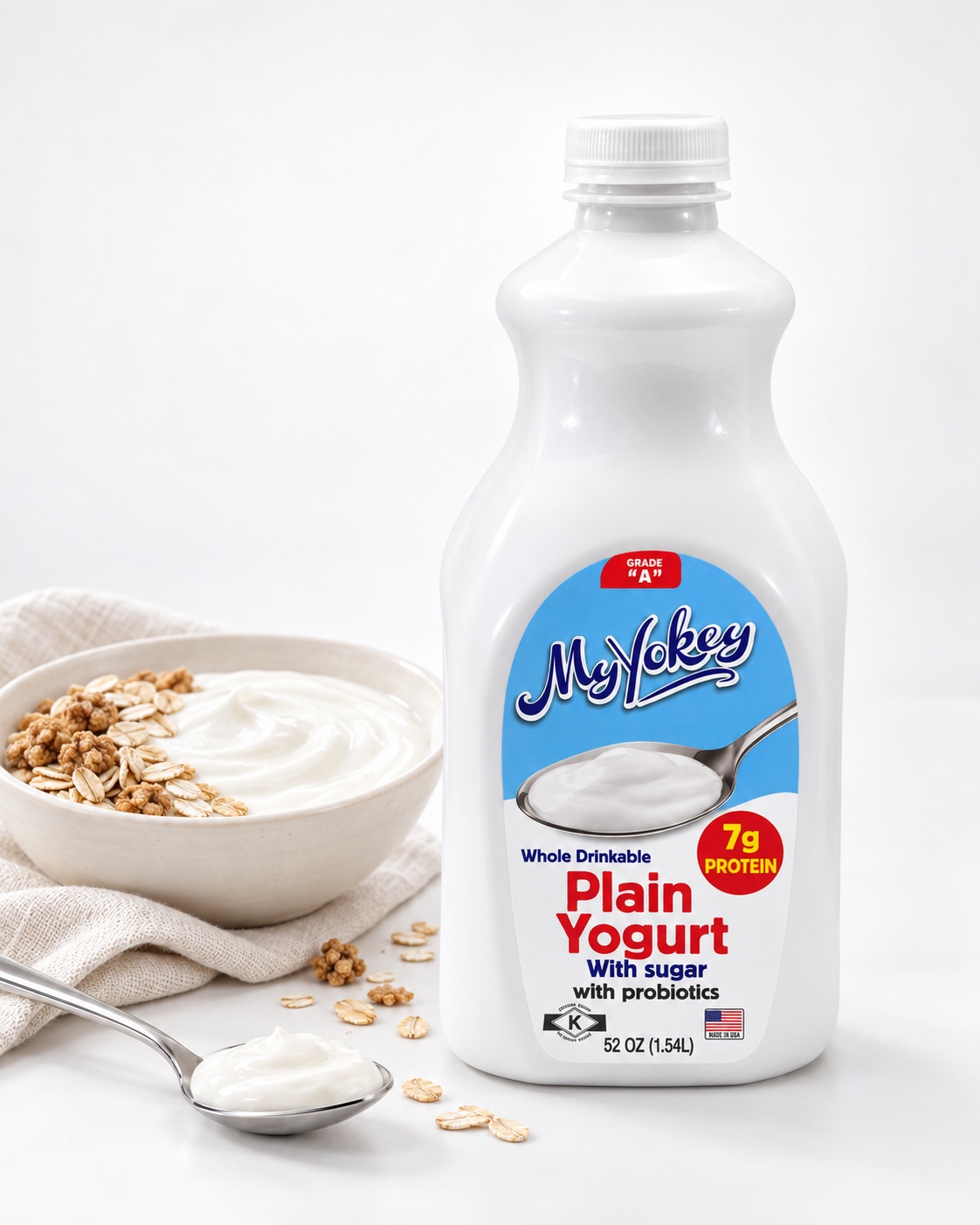 MyYokey sweetened plain yogurt bottle